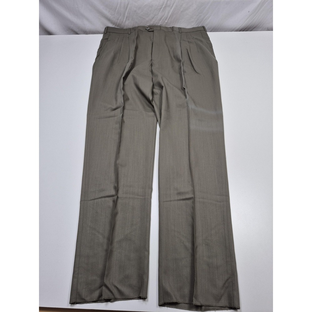 John Alexander Dress Pants Mens 44x36 Brown Wool Pleated Straight Unhemmed FLAW